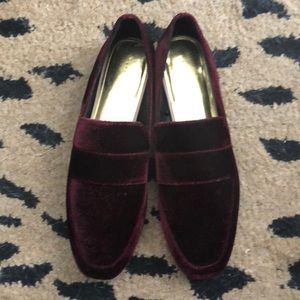 Zara Maroon Velvet Loafers